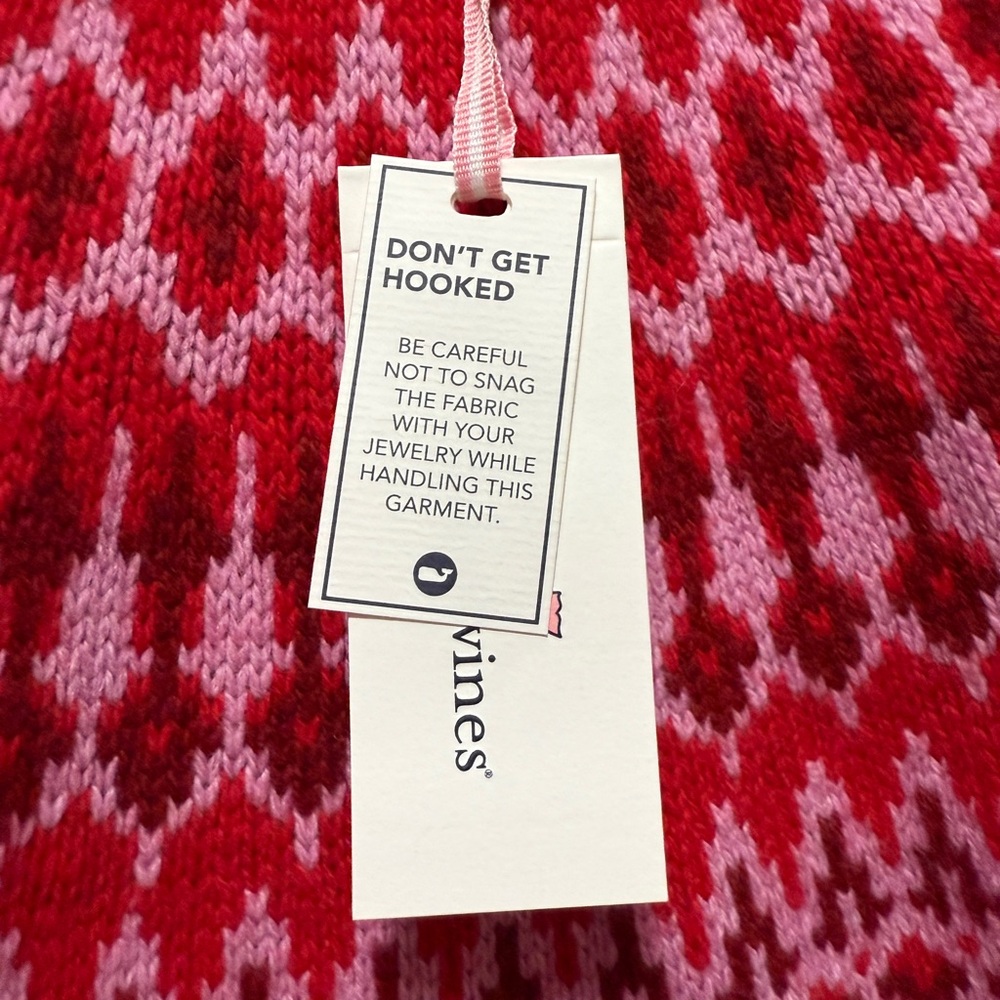 Size SMALL Vineyard Vines Red & Pink Fair Isle Wool Sweater, Nordic Crewneck NWT - Picture 7 of 9